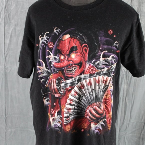 Retro Graphic T-shirt - Tengu Mask Warrior with Fan Big Graphic - Men's XL - Picture 2 of 9